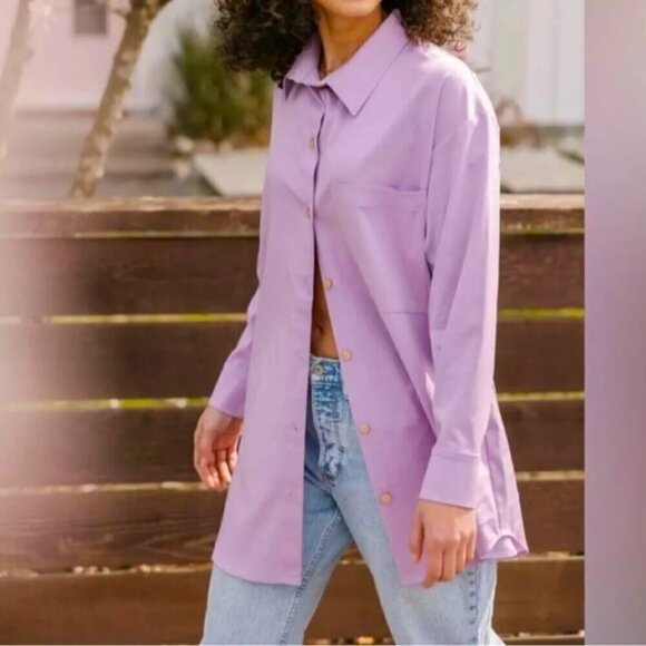 Smash + and Tess Diversion Button Shirt Dress Longsleeve Tencel Purple XS - Picture 1 of 11